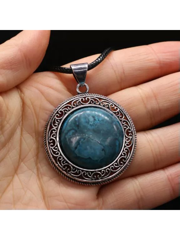 10pcs 38X43mm Natural Stone Antique Round Crystal Agated Pendants Necklace-Blue Crazy