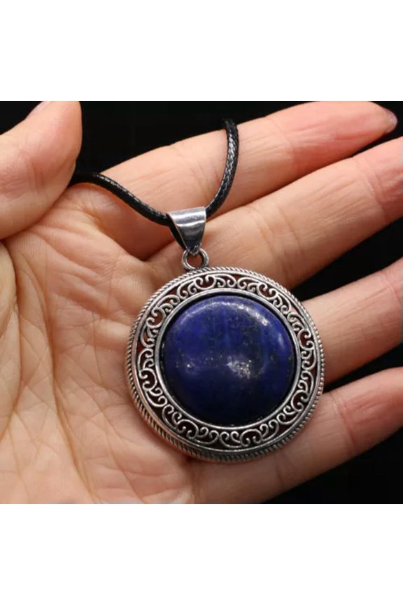 10pcs 38X43mm Natural Stone Antique Round Crystal Agated Pendants Necklace-Lapis lazuli