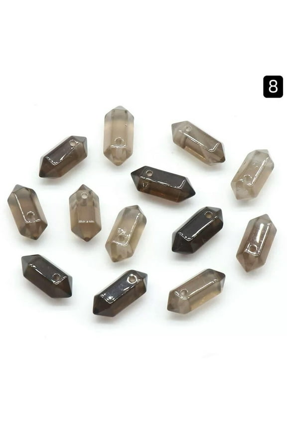 10pcs 8X20mm Coffee Quartz Stone Pendant Double Pointed Hexagonal hole Reiki
