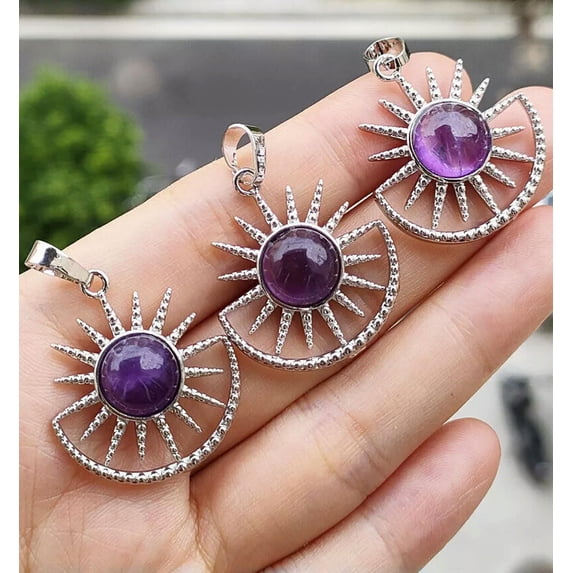 K-KED 10pcs Amethyst Gems Sun Pendants Magic Chakra Reiki Healing Amulet
