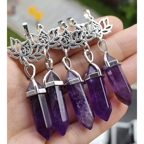 K-KED 10pcs Amethyst Gems Yoga Lotus OM Pendants Chakra Reiki Healing Amulet