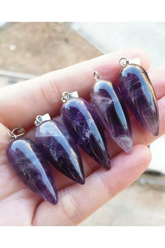 10pcs Amethyst Gems stone Bullet Pendants Prism Magic Reiki Healing Amulet