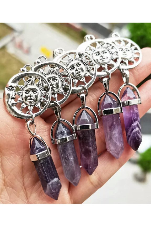 10pcs Amethyst Gems stone Moon Sun Pendants Chakra Reiki Healing Amulet