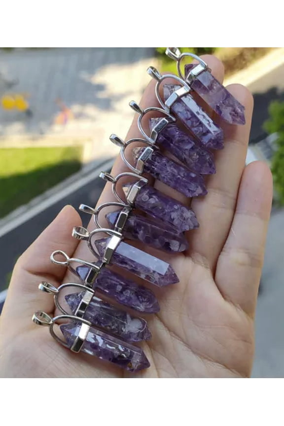 10pcs Amethyst Hexagon Point Pendant Chakra Reiki Healing Amulet