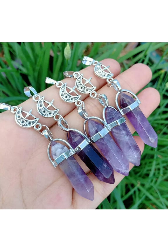 10pcs Amethyst stone Moon Star Pendants Chakra Reiki Healing Amulet