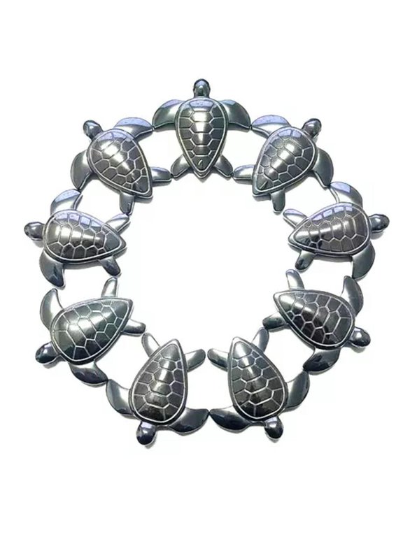 10pcs Black Hematite Carved Sea Turtle Pendant Bead 43x43x7mm Delicate Jewelry Making