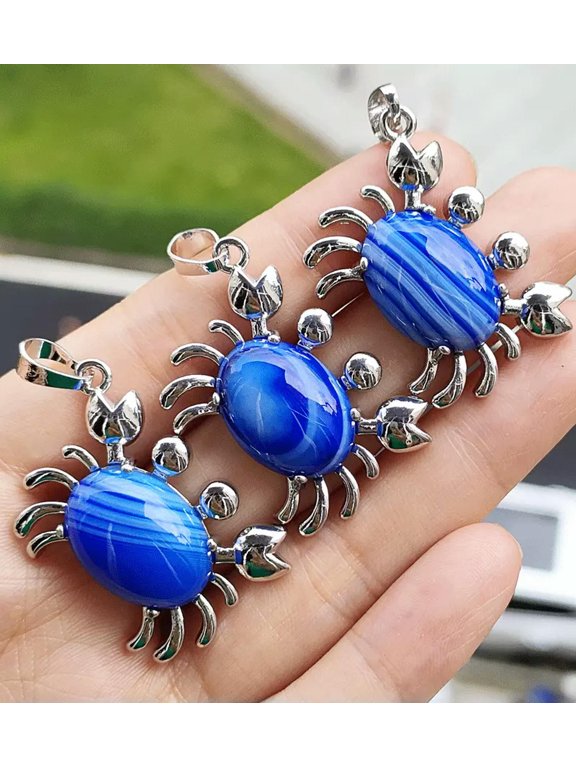 10pcs Blue Agate Gems Stone crab Pendants Chakra Reiki Healing Amulet