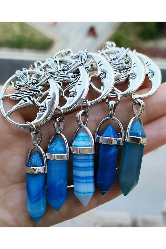 10pcs Blue Agate Gems stone Moon Goddess Pendants Chakra Reiki Healing Amulet