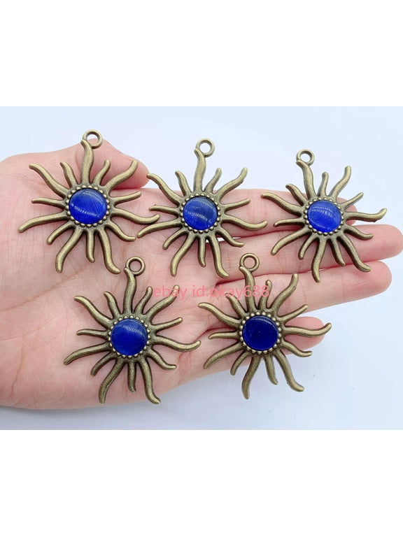 10pcs Blue Cat Eye Gems stone Sun Pendants Chakra Energy Reiki Healing Amulet