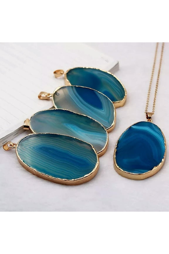 10pcs Blue Random Natural Stone Quartz Druzy Agate Slice Pendant Necklaces