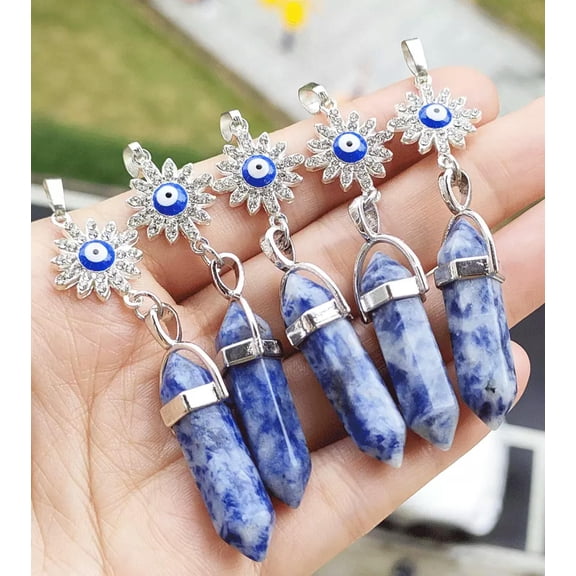 K-KED 10pcs Blue Spot Jasper Gems Sun Pendants Chakra Reiki Amulet Chrismas gift