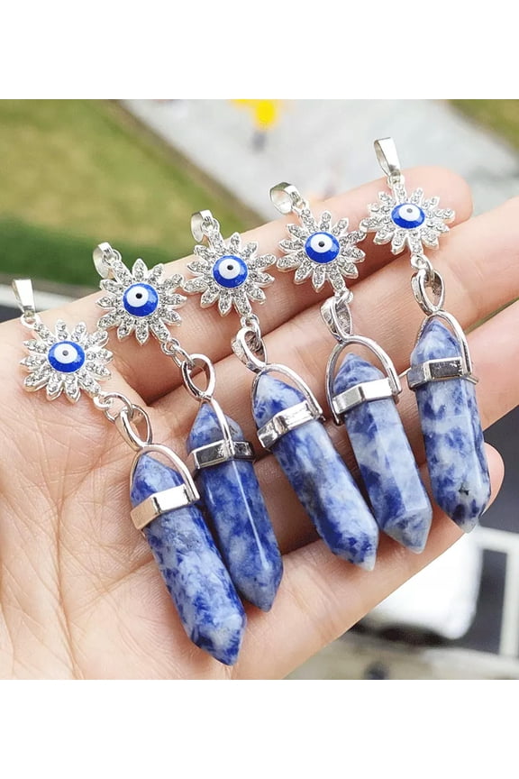 10pcs Blue Spot Jasper Gems Sun Pendants Chakra Reiki Amulet Chrismas gift