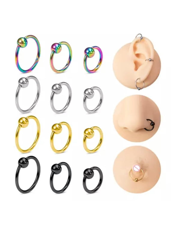 10pcs Colorful Captive Bead Ring BCR Ear Cartilage Tragus Helix Hoop Piercing-16G 10mm-Rainbow