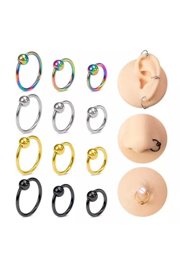 10pcs Colorful Captive Bead Ring BCR Ear Cartilage Tragus Helix Hoop Piercing-16G 8mm-Gold