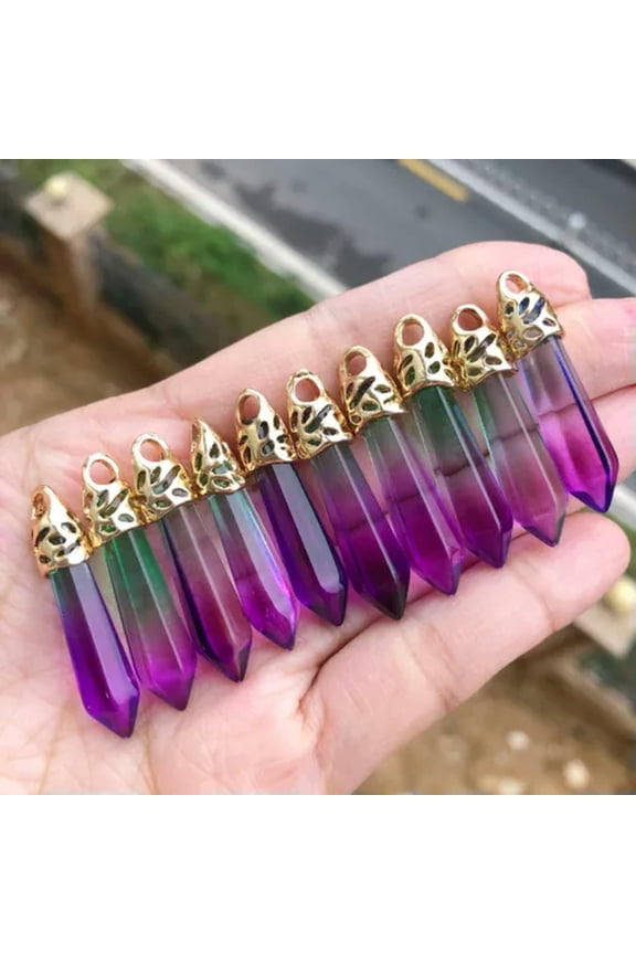 10pcs Colors Crystal Gold Hexagon Point Pendant Chakra Reiki Healing Amulet