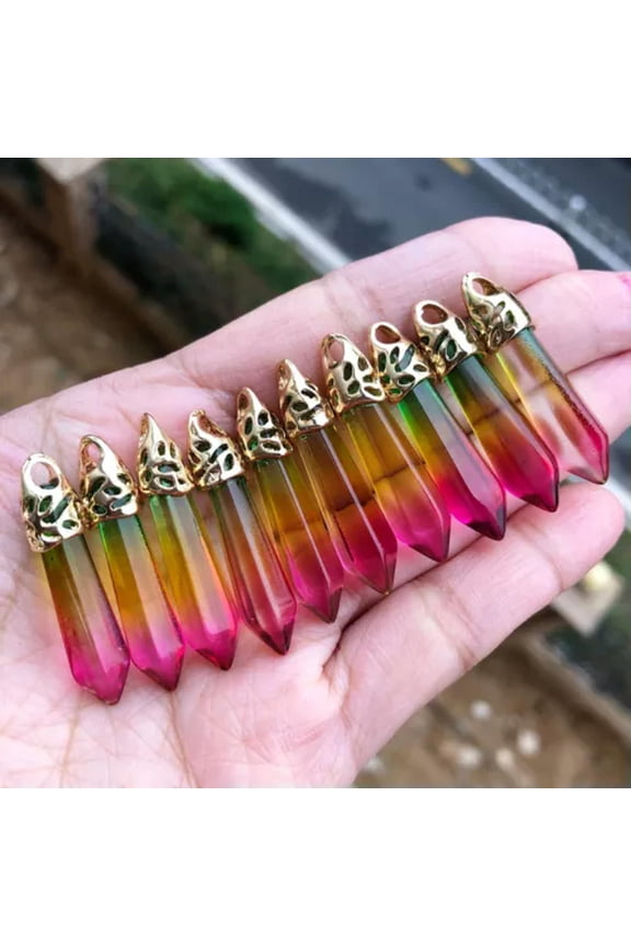 10pcs Colors Crystal Gold Hexagon Point Pendant Chakra Reiki Healing Amulet