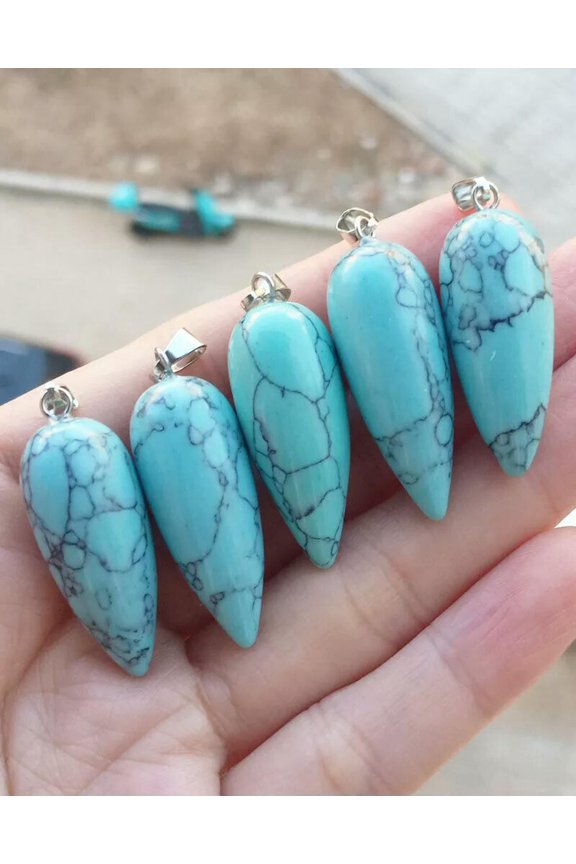 10pcs Cyan Turquoise Gems stone Bullet Pendants Prism Magic Reiki Healing Amulet