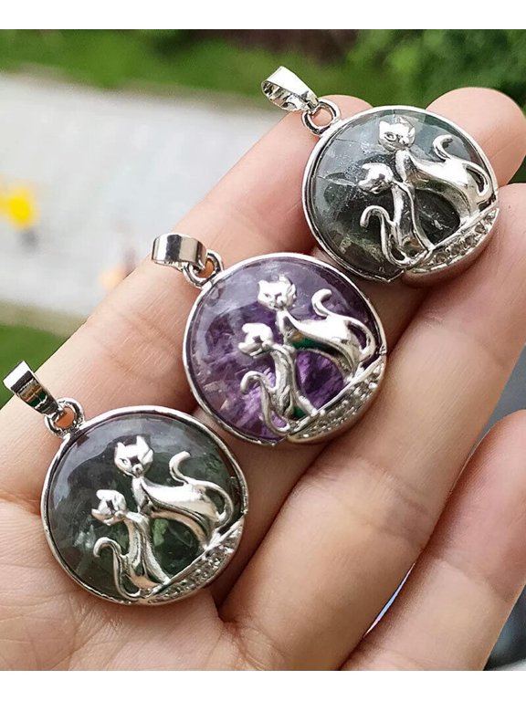 10pcs Fluorite Gems Kitty Cat Love Pendants Magic Reiki Healing Amulet