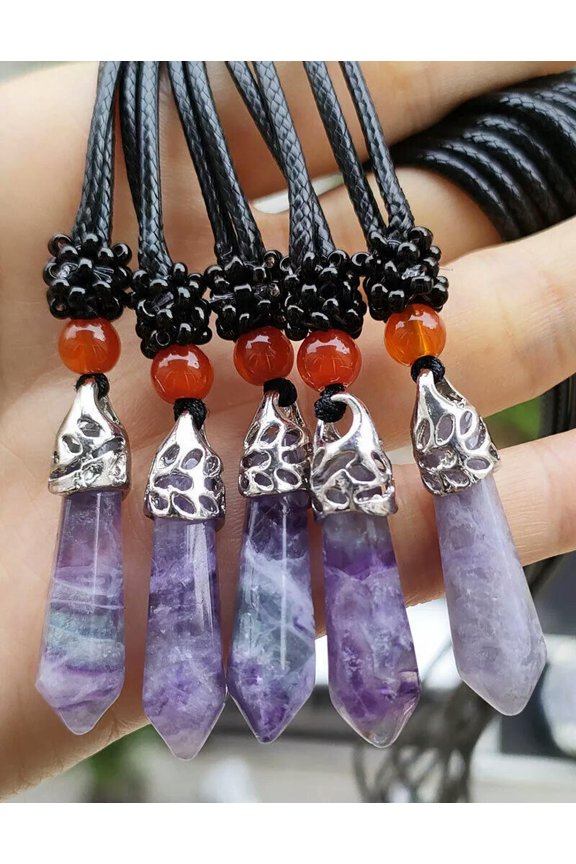 10pcs Fluorite Gems Stone Pendants Necklace Chakra Reiki Healing Amulet
