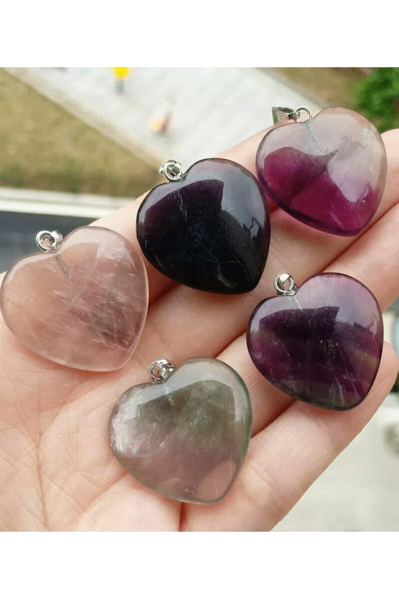 10pcs Fluorite Gems stone Heart Pendants Chakra Reiki Healing Amulet Energy