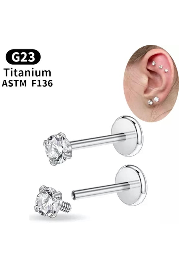 10pcs G23 Titanium Internally Threaded Labret Lip Studs Piercing Delicate Jewelry CZ Top-16Gx6mmx3mm