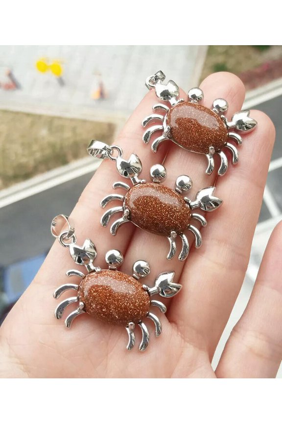10pcs Gold sand Gems Stone crab Pendants Chakra Reiki Healing Amulet