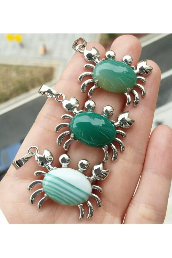 10pcs Green Agate Gems Stone crab Pendants Chakra Reiki Healing Amulet