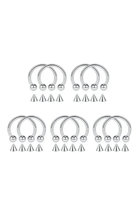 10pcs Horseshoe Piercing Hoop Bar Ring Earring Lip Septum Tragus with 20X Spikes-Silver-16G(1.2mm)x8mmx3mm