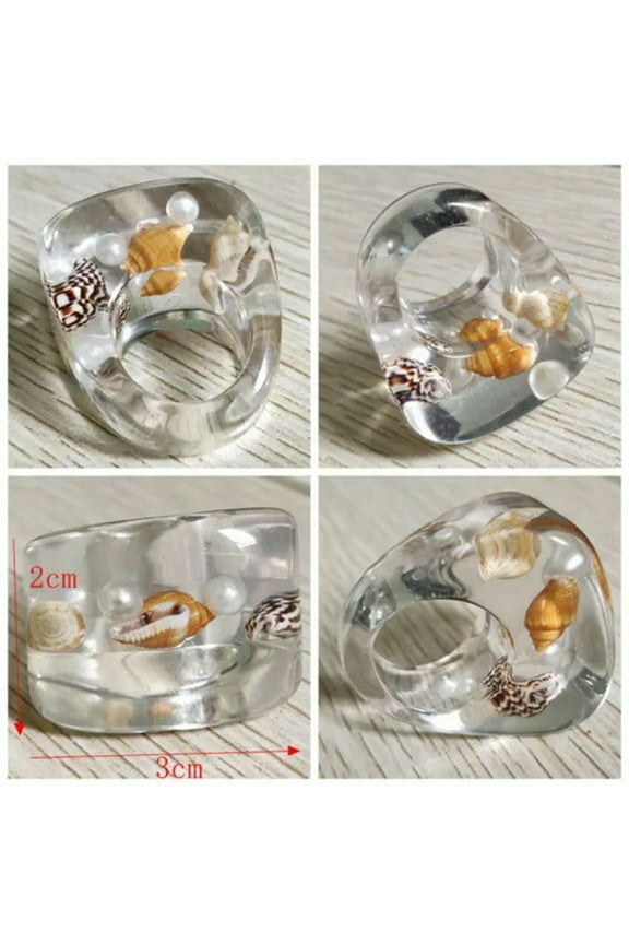 10pcs Huge Transparent Acrylic Ring Conch Shell & Pearl Inlay Punk Rings
