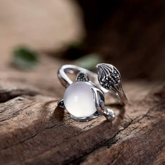 K-KED 10pcs Job Lots Red Natural Stone Chalcedony Delicate Jewelry Women's Fox Silver P Rings-white-Adjustable Ring
