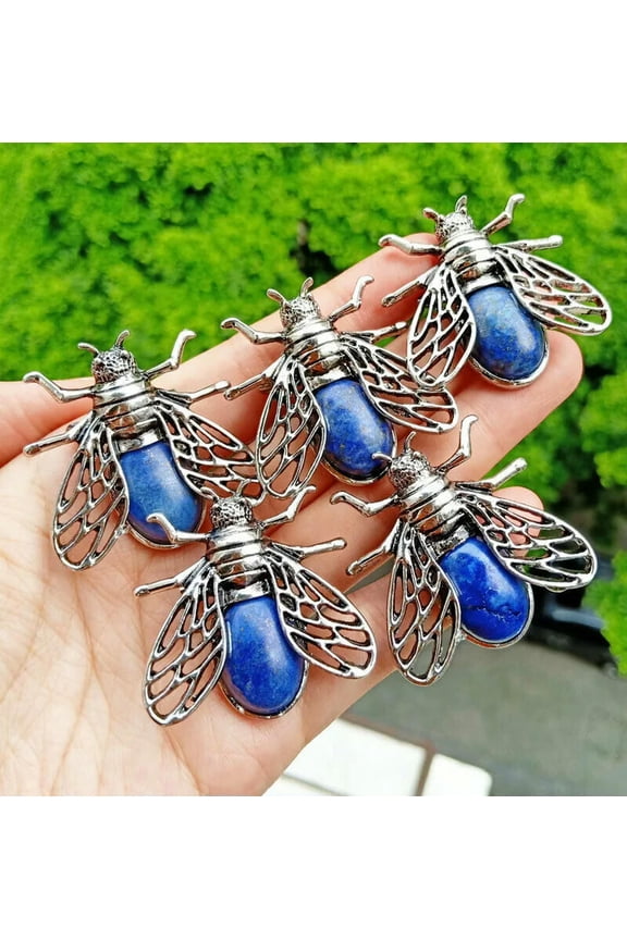 10pcs Lapis Lazuli Stone Cicada Fly Pendants Brooch Chakra Reiki Healing Amulet