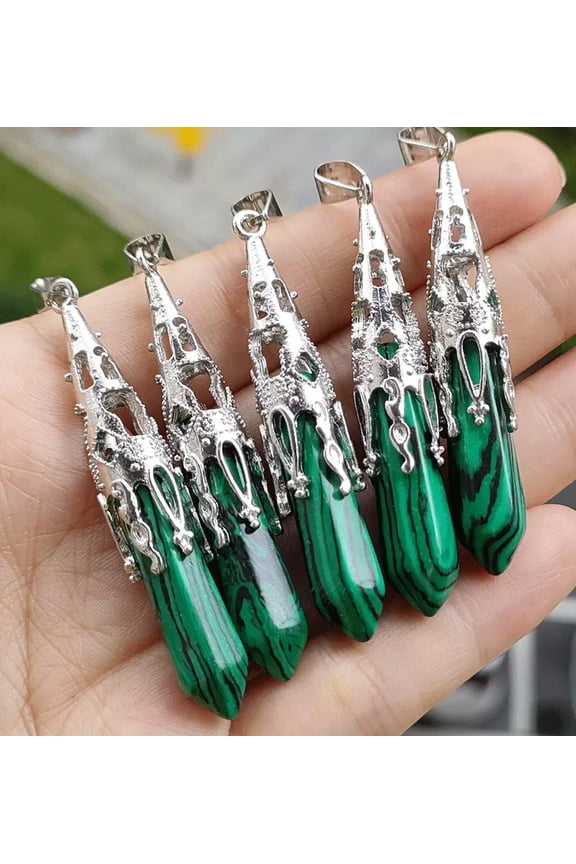 10pcs Malachite Gems stone Tower Pendants Chakra Reiki Healing Amulet