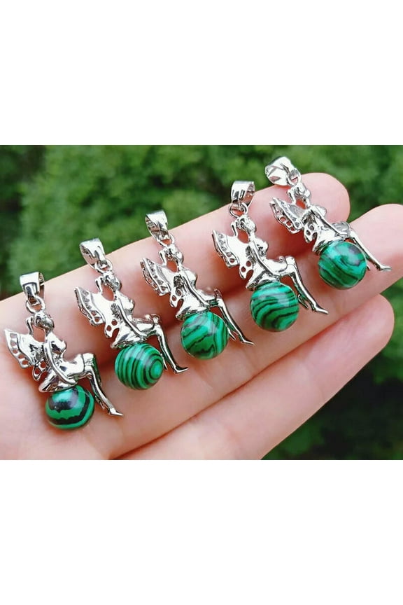 10pcs Malachite Stone Pendant Beads smart magic Angel Reiki Heal Amulet