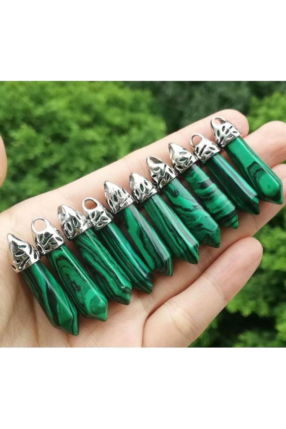 10pcs Malachite stone Hexagon Point Pendant Chakra Reiki Healing Amulet
