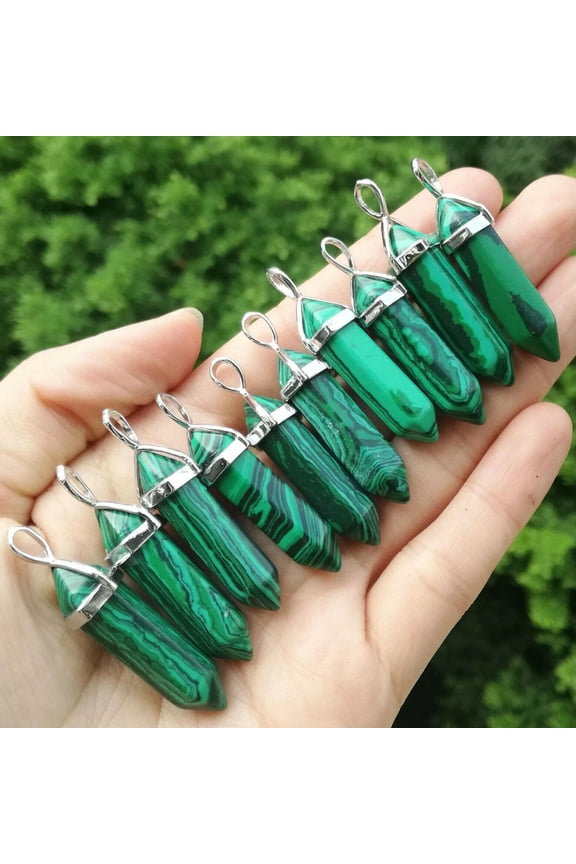 10pcs Malachite stone Hexagon Point Pendant Chakra Reiki Healing Amulet