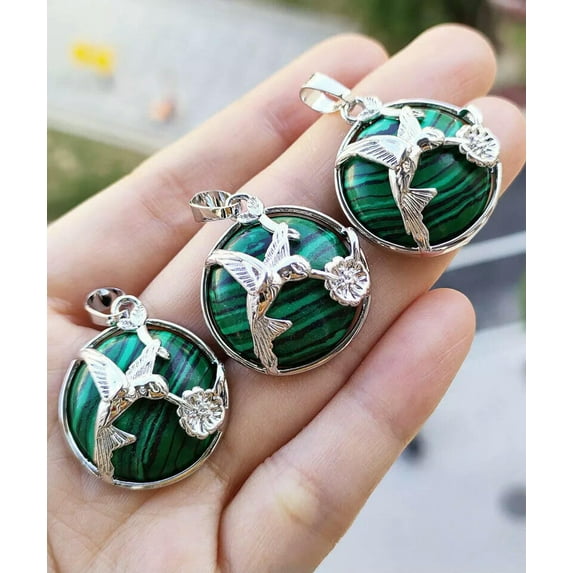K-KED 10pcs Malachite stone hummingbird Pendants Prism Magic Reiki Healing Amulet