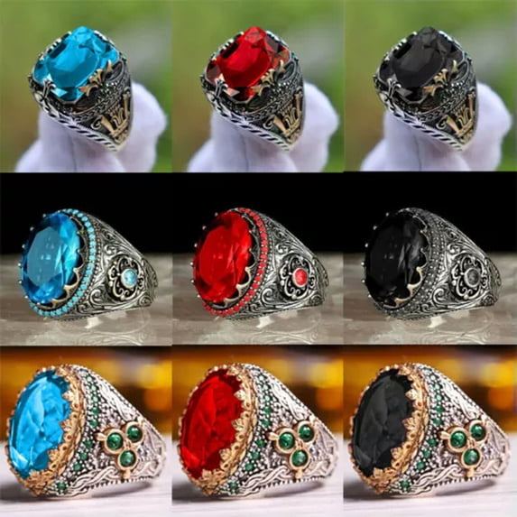 K-KED 10pcs Men's Women Vintage Charm Ring Wholesale Mixed Lots Gemstone Stone Ring-Mix Color-Size#9