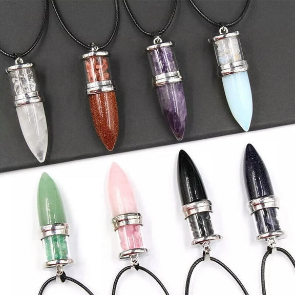 K-KED 10pcs Mixed Natural Stone Bullet Necklace Chakra Pendulum Pendants Reiki Healing