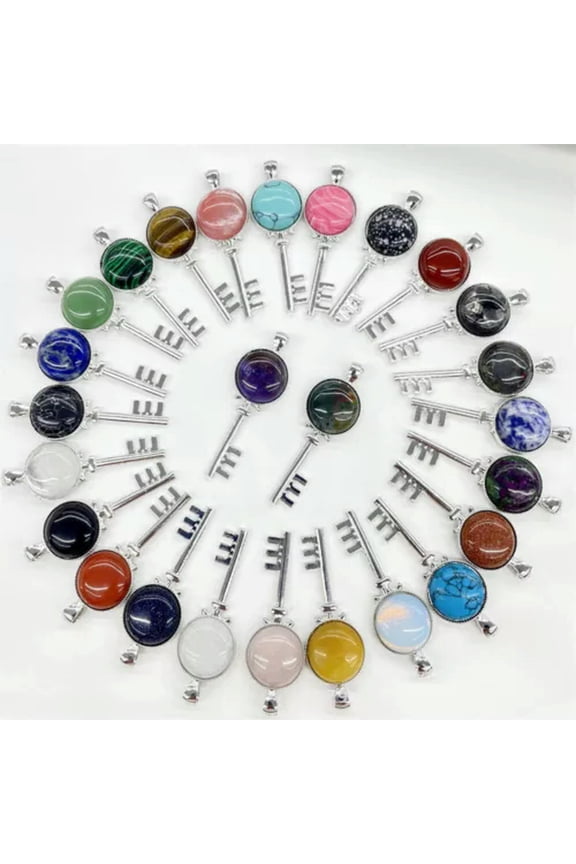 10pcs Mixed Natural Stone Gems Key Pendants Prism Magic Reiki Healing Amulet
