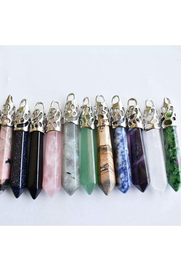 10pcs Mixed Stone Natural Gemstones Long Hexagonal Pointed Reiki Chakra Pendant