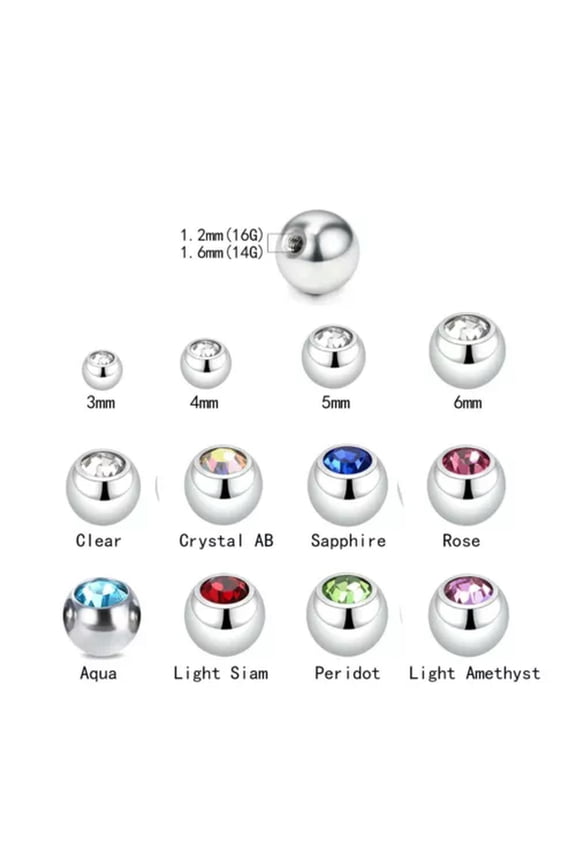 10pcs Multicolor Gem Replacement Balls Horseshoe Barbell Labret Body Piercing-AB-16G 3mm