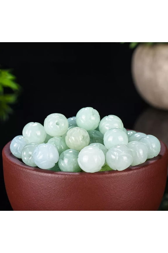 10pcs Myanmar A Ice Glutinous Jade Lotus Ball Bracelet Necklace Accessories-default