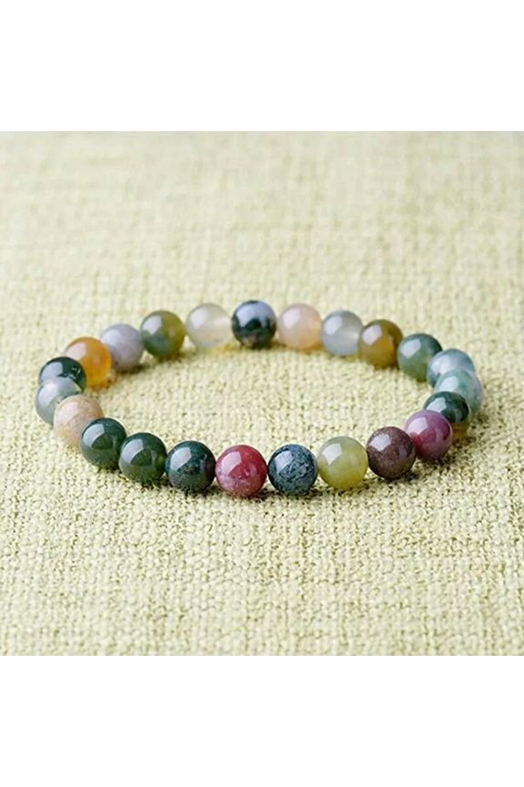 10pcs Natural 8mm Gorgeous Indian Agate Healing Crystal Stretch Beaded Bracelet