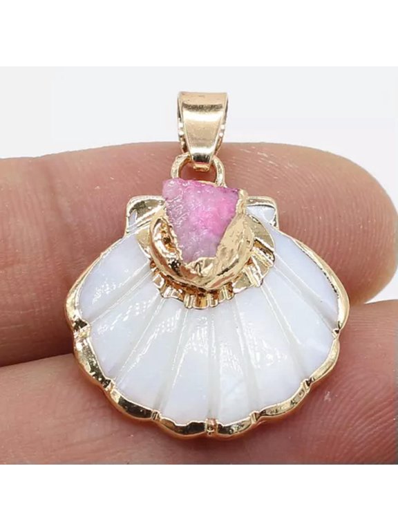 10pcs Natural Agates Druzy Stone Gold plated Druzy White Scallop Shell Pendants-A
