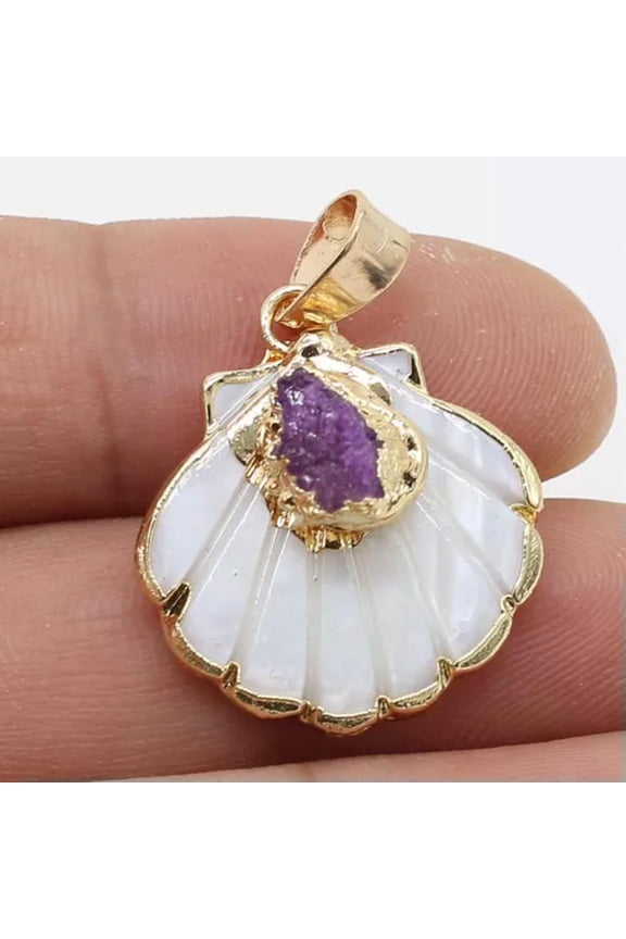 10pcs Natural Agates Druzy Stone Gold plated Druzy White Scallop Shell Pendants-C