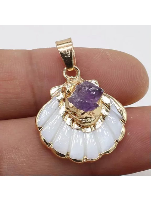10pcs Natural Agates Druzy Stone Gold plated Druzy White Scallop Shell Pendants-K