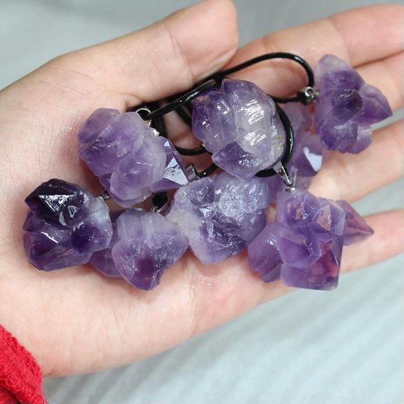 K-KED 10pcs Natural Amethyst Cluster Quartz Crystal Pendant Charka Healing Necklace