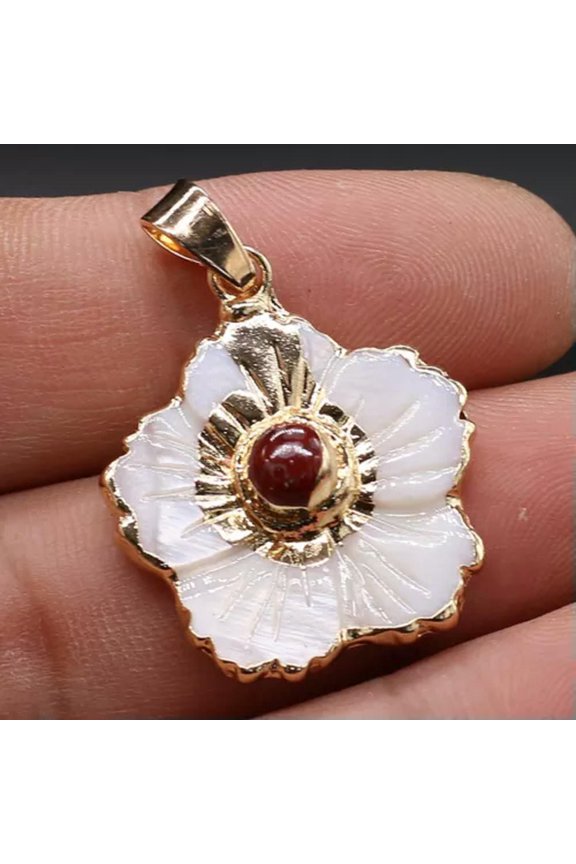 10pcs Natural Amethyst Stone Gems Flowers Reiki Heal White Shell Pendants-Rainbow Stone