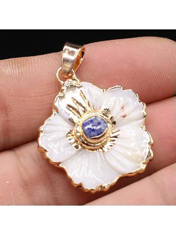 10pcs Natural Amethyst Stone Gems Flowers Reiki Heal White Shell Pendants-Sodalite 1