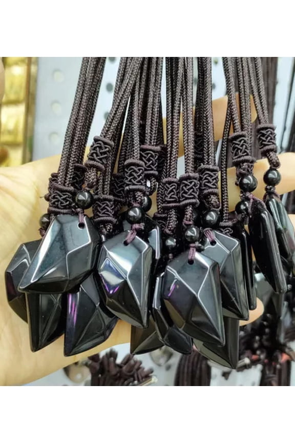 10pcs Natural Black Obsidian Gems Stone wolf tooth Pendants Necklace Amulet